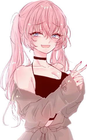 Winking Anime Girl Pink Hair PNG image