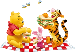 Winnie Pooh Friends Picnic PNG image