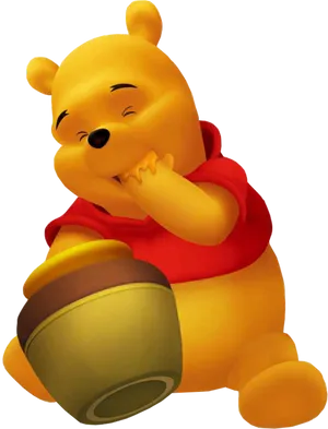 Winnie The Pooh Smiling With Honey Pot PNG image