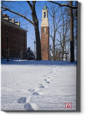 Winter_ Campus_ Snowy_ Footprints PNG image