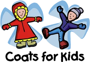 Winter Children Snow Angels Illustration PNG image