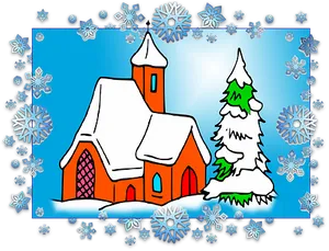 Winter_ Church_and_ Snowflakes