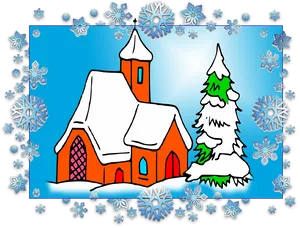 Winter_ Church_ Scene_ Christmas_ Frame PNG image
