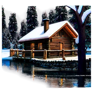 Winter Log Cabin Scene Png 06122024 PNG image