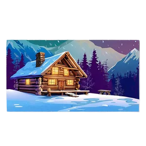 Winter Log Cabin Scene PNG 81