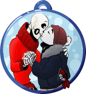 Winter Love Skeleton Character Kiss PNG image