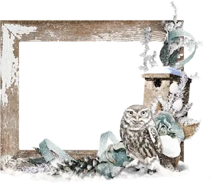 Winter Owl Frame Decoration PNG