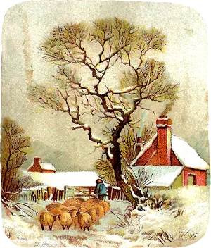 Winter_ Shepherd_ Scene_ Vintage_ Illustration