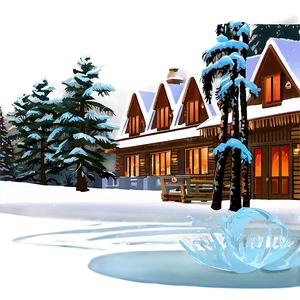 Winter Ski Lodge Scene PNG Fye