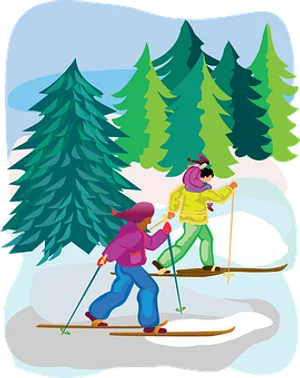 Winter Skiing Near Pine Trees