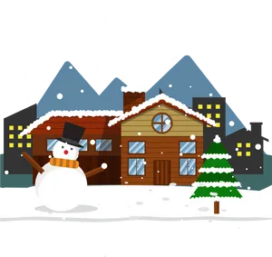 Winter Snowy Scenewith Snowmanand Cabin.jpg