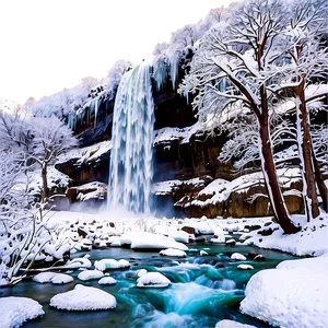 Winter Trees And Frozen Waterfall PNG Ota PNG