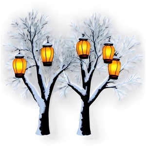 Winter Trees With Glowing Lanterns PNG Yti PNG