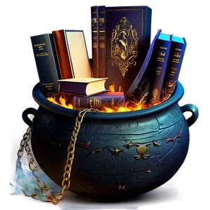 Witch Cauldron With Books PNG 06292024 PNG