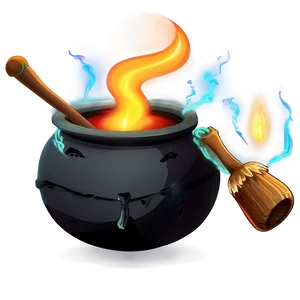 Witch Cauldron With Magic Wand PNG Ckw PNG