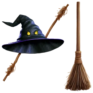 Witch Hat And Broom PNG Far
