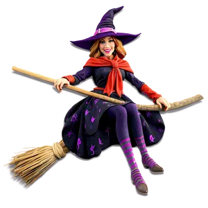 Witch On Broomstick PNG 05062024