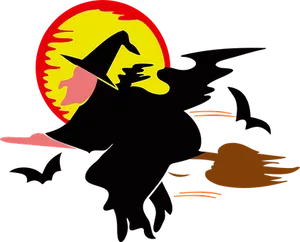 Witch Silhouette Against Full Moon
