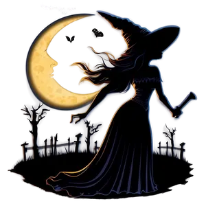 Witch Silhouette Moon PNG 84