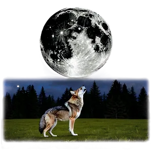 Wolf And Full Moon Night PNG 05032024