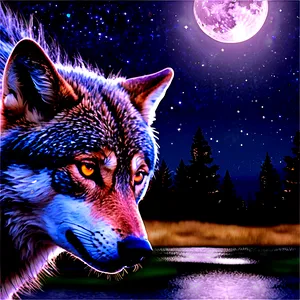 Wolf Face In Moonlight PNG 06292024