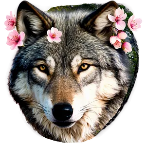 Wolf Face With Cherry Blossoms PNG 41
