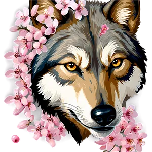 Wolf Face With Cherry Blossoms PNG Fbk22 PNG
