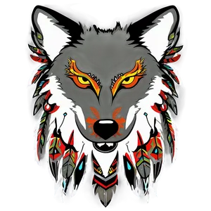Wolf Head With Tribal Feathers PNG 06122024