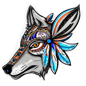Wolf Head With Tribal Feathers PNG 06122024 PNG