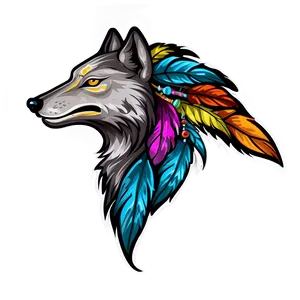 Wolf Head With Tribal Feathers PNG Hio PNG