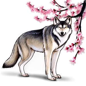 Wolf In Sakura Blossom PNG Iuk75 PNG