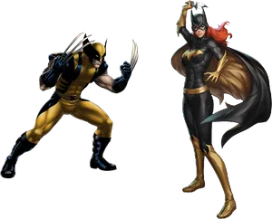 Wolverineand Batgirl Readyfor Action PNG image