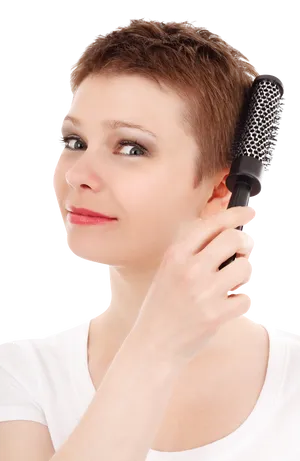 Woman Brushing Short Hair