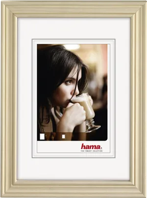 Woman Drinking Coffeein Wooden Frame PNG image