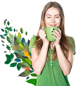 Woman Enjoying Herbal Tea PNG image