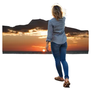 Woman Enjoying Sunset PNG Gxk72
