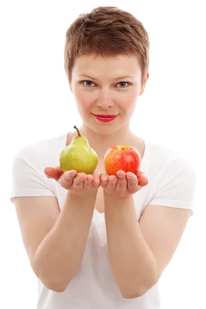Woman Holding Appleand Pear PNG