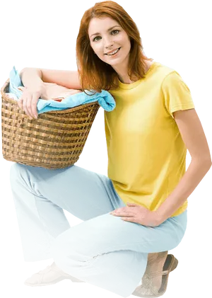 Woman Holding Laundry Basket PNG image