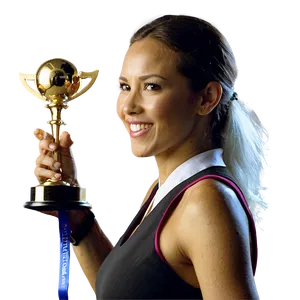 Woman Holding Trophy PNG 05232024