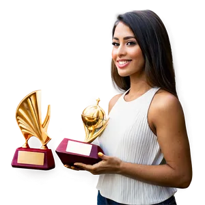 Woman Holding Trophy PNG 54