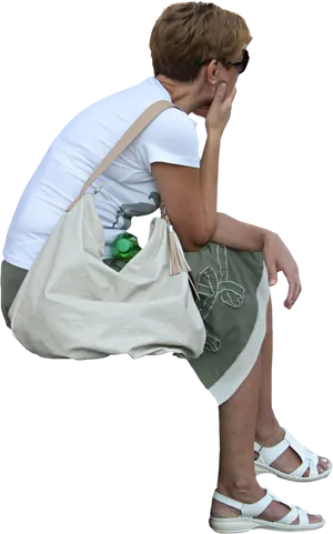 Woman Leaning Over With Bag PNG image