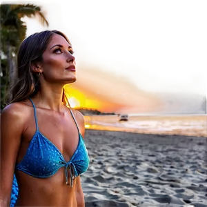 Woman On Beach Sunset PNG Uux