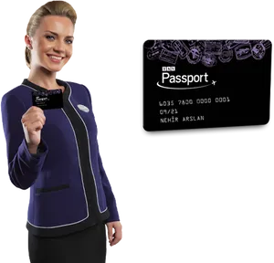 Woman Presenting Passport Debit Card PNG image