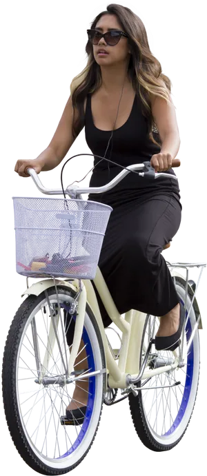 Woman Riding Bicycle Casual Attire PNG image