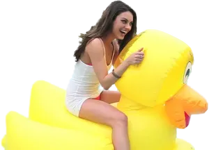 Woman Riding Giant Rubber Duck PNG image