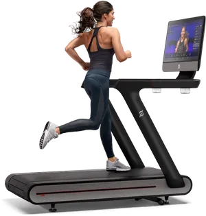 Woman Runningon Interactive Treadmill PNG