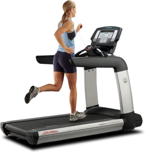 Woman Runningon Life Fitness Treadmill PNG