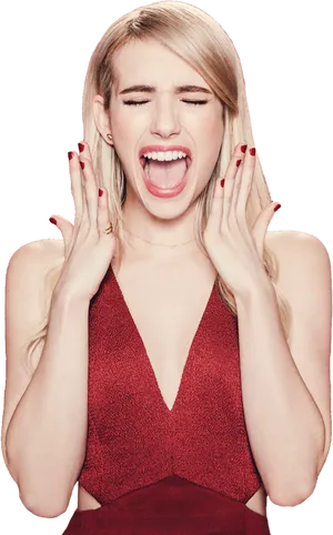 Woman Screaming Red Dress PNG image