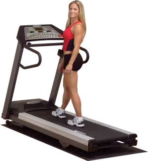 Woman Standingon Treadmill PNG image