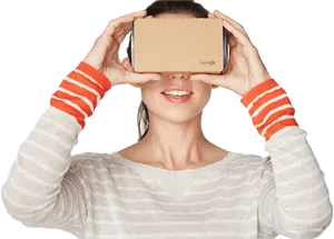 Woman Using Cardboard V R Headset PNG image